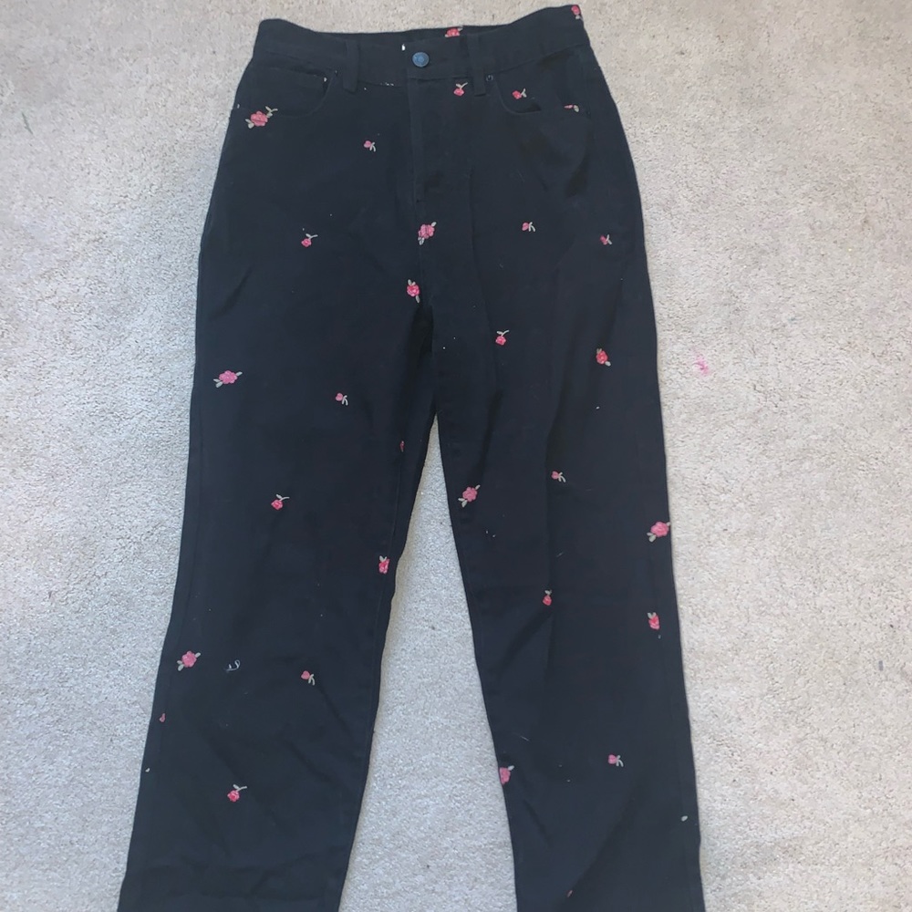 pacsun rose embroidered black jeans